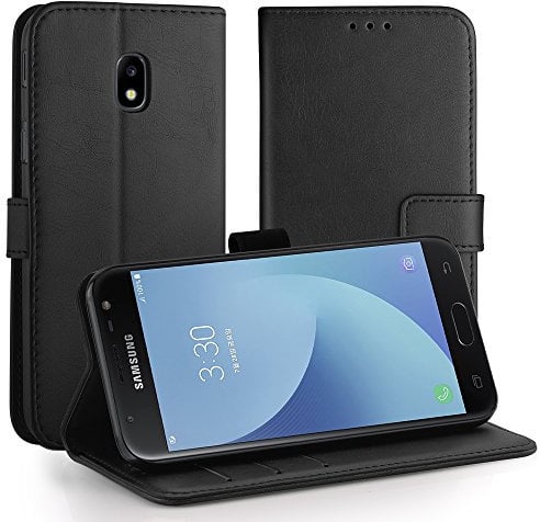 Simpeak Case Compatible with Samsung Galaxy J3 2017, Leather Flip Wallet Case Cover Replacement for Samsung Galaxy J3 2017,[Card Slots][Stand Feature][Magnetic Closure Snap], Black