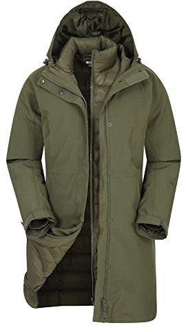 Mountain Warehouse Alaskan 3-in-1 Damen Winter Mantel - Lange, wasserdichte Winterjacke, Warme Steppjacke Innenjacke mit Reißverschluss & Kapuze Khaki Damengröße EU 34