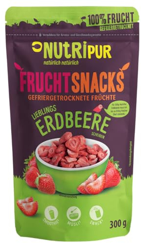 Jordgubbar frystorkade 300 g: torkade jordgubbsskivor osocker – frystorkade jordgubbar med ren frukt, fulla av smak: bär frystorkade – torkad fruktäkta nut