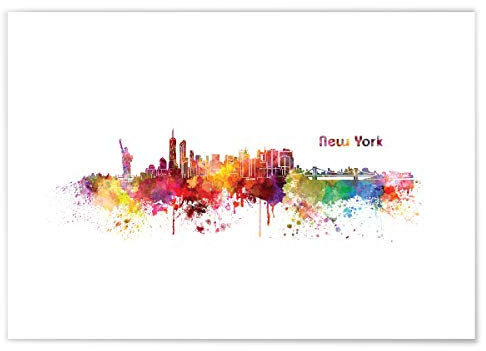 JUNIWORDS Poster mit/ohne Holzrahmen, Wähle ein Motiv, Aquarell Skyline New York, Wähle eine Größe, 60 x 90 cm (XL) ohne Rahmen