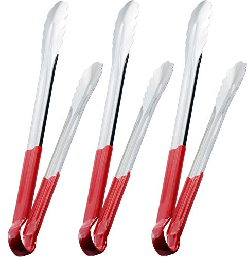 HINMAY 16 Inches Cooking Tongs Food Tongs for Kitchen and Barbecue, Set of 3 (16 16 16 Inch, Red)