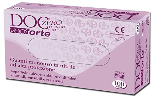 Doc Zero Veloforte guanti in nitrile monouso senza polvere, taglia XS, colore blu, confezione dispenser da 100 pezzi