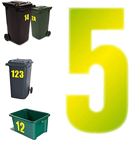 Self Adhesive Large Wheelie Bin Number Stickers Easy to Apply Vinyl Sticker Waterproof Reflective High Visibility Neon Green Numbers (Number 5)