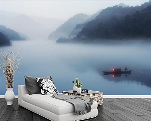 MUMUWUSG Fototapete 3D Effekt Nebel Berge See Landschaft Fototapeten Vlies Tapeten Wandtapete Vliestapete Wandbild Wand Schlafzimmer Wohnzimmer Büro Küche 140X70Cm