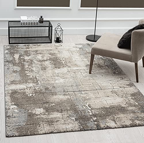 the carpet Marla Eleganter Moderner Wohnzimmerteppich, Schlafzimmer, Dichter Kurzflor, Hoch-Tief-Effekt, Naturoptik, Steinmauer, Meliert, Erde, 80 x 150 cm