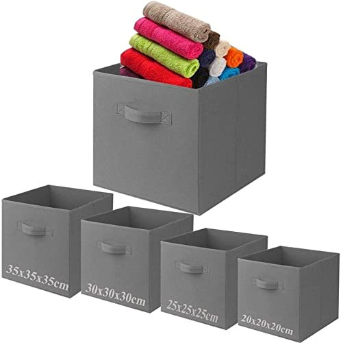 A406 3x Fabric Foldable Square Storage Unit Canvas Collapsible Folding Box Cubes for Toys (Small-20x20x20cm, Grey)