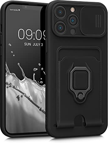 kwmobile Cover Compatibile con Apple iPhone 13 Pro Max - Custodia Magnetica con Protezione Fotocamera Scorrevole Anello Porta Carte nero