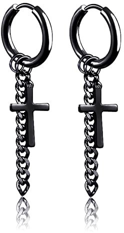 Ohrring Mädchen, Ohrringe Creolen Schwarz Rostfreier Stahl Quastenkreuz Ohrringe 5.6x1.7cm Geschenke für Männer Frauen