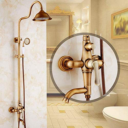 SENNIAN Brausegarnitur Duscharmatur - Antik Antik Kupfer Centerset Keramikventil Zwei Löcher Vollkupfer Europäische Retro Dusche Antik Brausegarnitur Kann mit Hebebrausehahn gedreht Werden