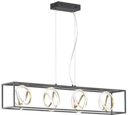 Fischer & Honsel Pendelleuchte Gisi | Schwarz Matt|Gold | L: 110 cm, B: 20 cm| A: 150 cm |Höheneinstellenbar| Dimmbar | Farbtemperatureinstellung | 4x LED 15W 2700-6500 K | 5900 Lumen| EEG: F | 60606