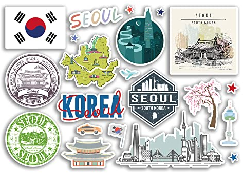 A5 Aufkleberbogen Seoul Vinyl Aufkleber – Südkorea Sehenswürdigkeiten Urlaubsstempel Sommerkarte Flagge Reise Stadt Gepäck Scrapbooking #79034