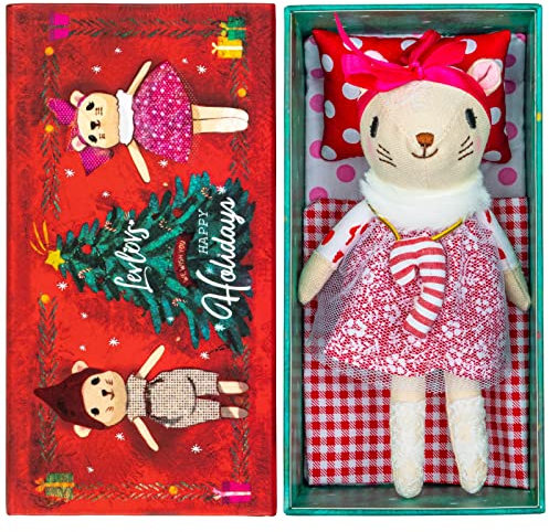 LEVLOVS Mouse in a Matchbox Danish Design Toy Baby Registry Gift Christmas Mouse Plush Toy (Winter Mouse Girl)