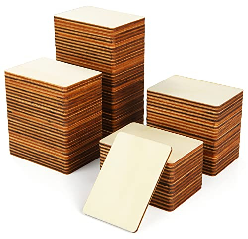 STARVAST 200 Stück Unlackierte Holzstücke 5x7CM Holzquadrate aus Holz Die Blanko-Holzstücke Natürliche Holzscheiben für Basteln Ornamente Projektbedarf Heimdekoration Malen Schreiben
