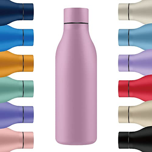 Mi Ko Mi Ka Botella de Agua de Acero Inoxidable - Botella Térmica Reutilizable de Diseño 550ml | Sin BPA | Mantiene 24H Frio / 12H Calor | Termo y Hermética - Doble Pared a Prueba de Fugas (Lila)