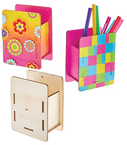 Baker Ross FX820 Stiftehalter aus Holz - 3er-Packung, Holzbastelsets für Kinder