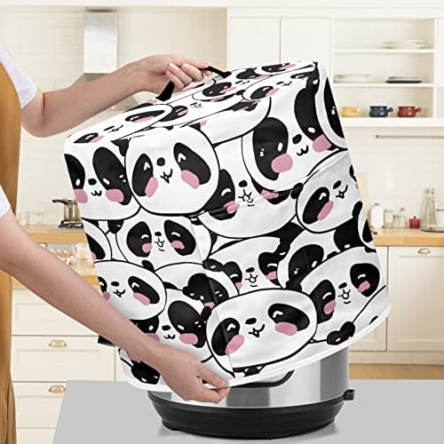 Poceacles Cartoon Panda Pattern Pressure Cooker Cover Anti Static Dust Cover for 8 Quart and Electric Rice Cooker Cloth Cover, Kitchen Appliance Cover with Pocket and Handle, L