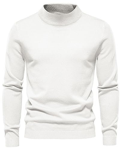 Cooleep Mens Turtleneck Jumper Sweater Slim Fit Knitted Jumpers Basic Long Sleeve Pullover Tops for Men White S
