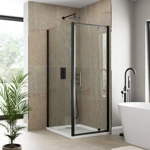 Luxura® 900 x 900mm Pivot Shower Enclosure Door Screen for Wet Room Cubicle Enclosures, 6mm Toughened Safety Glass, Framed, Matt Black