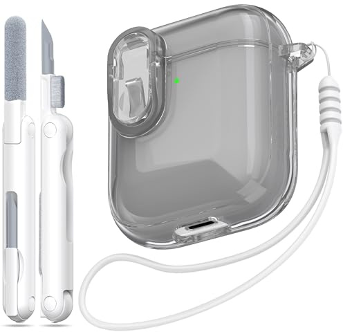 MHYALUDO Compatible with Airpods Case Cover with Secure Lock, Compatible with Airpods 1st/2nd Gen (2016/2019), Clear Soft Shockproof Case with Lanyard Cleaning Pen,Black