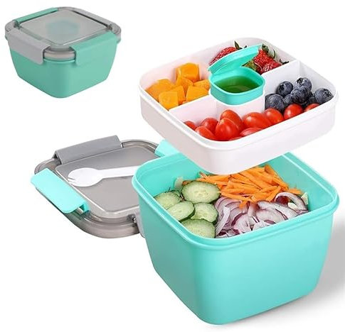 Pecewlos Bento Box Lunchbox mit 3 Abteilungen, BPA-frei, Auslaufsicher, 1.5L, Türkis, für Schule/Arbeit/Picknick