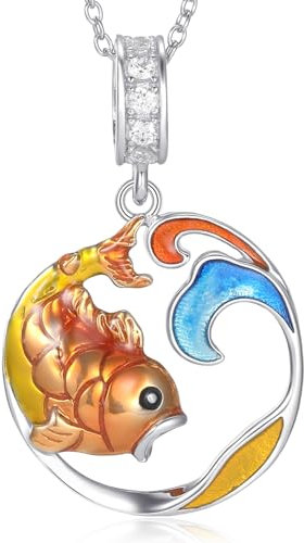 Koi Fisch Halskette 925 Sterling Silber Nett und Glück Red Koi Anhänger Schmuck Geschenk für Frauen Mädchen Mom