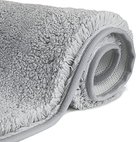 FCSDETAIL Rutschfeste Badematte, 80 x 150 cm, schnell trocknend, saugfähig, Badezimmerteppich, maschinenwaschbar, weicher Mikrofaser-Teppich für Badewanne, Dusche, Boden, Hellgrau