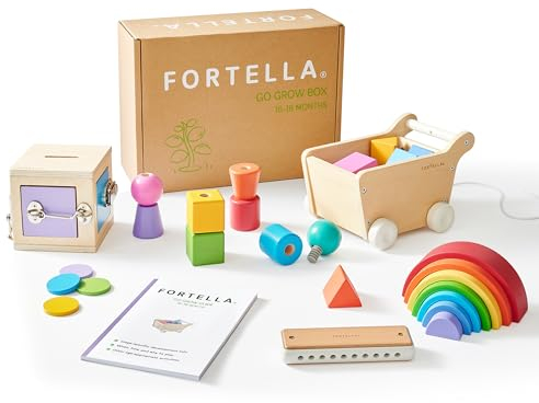 Fortella Go Grow Box, Montessori Spielzeug ab 1 Jahr, 6 in 1 Holzspielzeug für Baby & Kleinkinder 1 2 3 Jahre, Motorikwürfel, Lern-und Entwicklungsspielzeug,Geburtstag Geschenk Kleinkind(16-18 Monate)