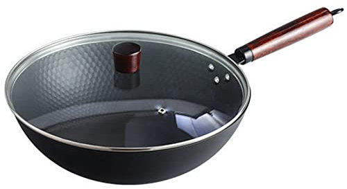 Pentola Cinese in Ferro, Wok in Ghisa Forgiato a Mano, Senza Rivestimento, Pentola Antiaderente, Padelle, Adatto per Fornelli a Induzione/Fornelli a Gas/Stufe a Legna,32cm ()