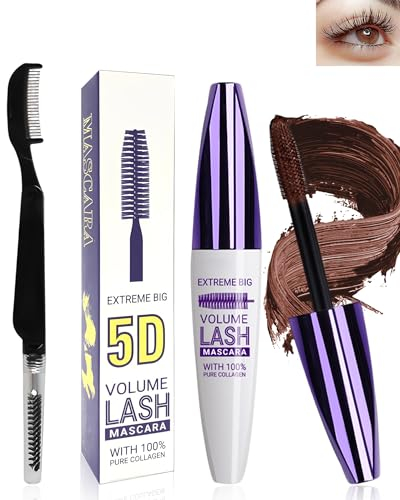 Mascara Marrone in fibra di Seta 5D, Mascara Spesso Volumizzante E Allungante, Effetto Ciglia Finte, Mascara Colorato Waterproof Lunga Durata Con Pennello Per Ciglia,Creando Un Glamour Trucco Occhi-02