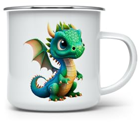 MAXIKIWI - Taza de café o té esmaltada duradera para uso en interiores y exteriores - Baby Dragon - 350 ml