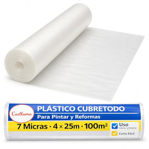 Plástico Cubretodo en Rollo para Muebles, Suelos, Pintura, Reformas, Obras (4x25 · 7 Micras)