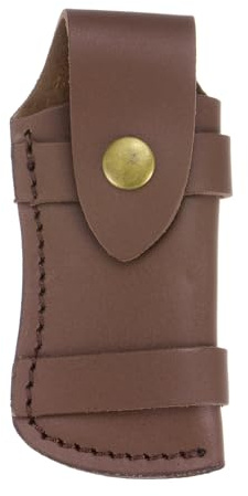 QUARKZMAN Leder Messer Scheide 5.2 x 2.4 mit Druckknopf Verschluss Braun | Gürtel Schlaufe Design Tasche Messer Beutel Klappbares Messer Etui