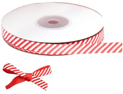 JNAWA Jul pepparmynta rand band trådbunden kant röd vit godis gör-det-själv hantverk presentförpackning för blommig högtidsdekoration (22 meter)
