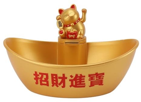 Key Bowl for Entryway Table, Candy Dish Fortune Lucky Cat Solar Waving Cat Fortune Cat Statue Lucky Cat Candy Bowl Multifunctional Key Holder Feng Shui Decoration for Office Desk Home(#2)