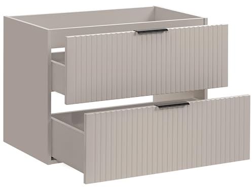 Lomadox Badezimmermöbel Waschtisch-Unterschrank 80 cm in beige Kaschmir mit gerillter Front, 2 Softclose-Auszüge, B/H/T ca. 80/57/46 cm