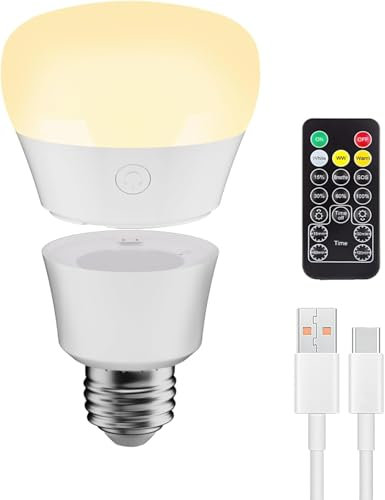 LGMCF Lampadina ricaricabile con magnete e tipo C 2 in 1 carica, E27, dimmerabile, con batteria e telecomando, 700 lm, 3 colori, con temporizzazione per lampade senza corrente