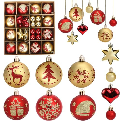 Christmas Baubles for Christmas Tree Decoration,40 PCS Xmas Tree Decoration with Red and Gold Balls,Delicate Hanging Pendant for Christmas Decorations Festive Holiday Home Birthday Party