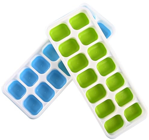 Bacs à Glaçons Carrés En Silicone avec Couvercle, Lot de 2 bacs à glaçons en silicone avec couvercle, Faciles à Retirer, Empilable, Reutilisable, pour Nourriture Bébé, Boissons, multicolore