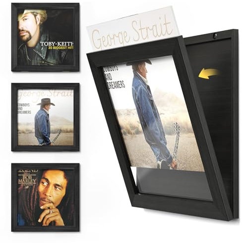 Emfogo Vinyl Record Frame, 3-Pack Album Frames for Vinyl Records Display, Record Frame for 12x12 Inch LP Cover Display (3 Pack/Black)