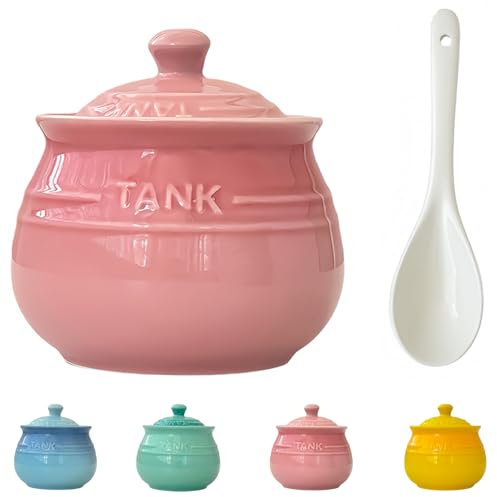 Dowbom Sugar Bowl With Lid And Spoon, Colorful Sugar Jar, Sugar Pot Storage Jar, Sugar Container, Sugar Dish (Pink,250ml)