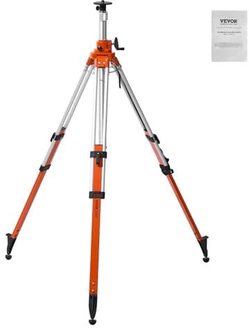 VEVOR Trípode para Nivel Láser Resistente, Ajuste de Altura de 1145-2905 mm, con Burbuja de Nivel y Limitador de Difusión, Pies Antideslizantes Elevables para Construcción, 200 x 145 x 1270 mm