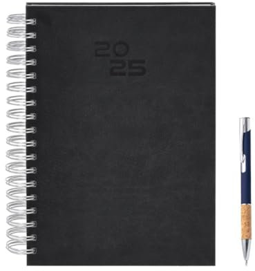Pincho Agenda 2026 Dia Por Pagina, Cuaderno Espiral 24,5 x 19,5 cm, B5, Tapa Dura Planificador diario, Sab. y Dom. misma página, Calendario, Agenda Escolar (NEGRO)