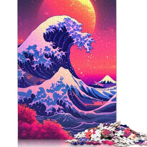Puzzle 1000 Teile für Erwachsene Die große Welle vor Kanagawa Puzzle für Kinder, Holzbrettpuzzle, tolles Geschenk für Erwachsene, Größe: 75 x 50 cm