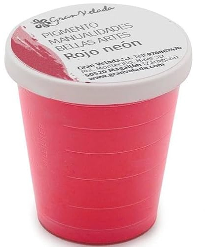 Pigmento en polvo rojo neón brillante para manualidades | Ideal para crear pinturas personalizadas | Poder de teñido intenso | Fácil de usar | Económico. | 150 cc