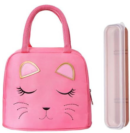 1 Fiambrera Para Niños, 1 Fiambrera Para Niños, Bolsa De Almuerzo Con Cara De Gato Para Niñas, Bolsa De Almuerzo Portátil Rosa, Adecuada Para La Escuela Infantil, Picnic