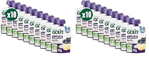 GOOD GOÛT - Petit Déj Myrtille - Gourde Pour Bébé - Dès 6 Mois - Format Nomade - Sans Sucres Ajoutés - 10x70g (L'emballage peut varier) (Lot de 2)