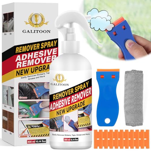 Glue Remover, Surface-Safe Adhesive Remover with Plastic Scraper, Sticker Remover for Easy Removal of Stickers, Labels, Decals, Remover Gel Adhesive Remover for Cars (1, 300ML)