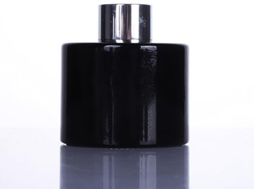 Happyupcity 120ml/4oz Empty Black Glass Diffuser Jar Bottle Essential Oil Aromatherapy Storage Container Fragrance Accessories with Silver Cap for DIY Home Fragrance
