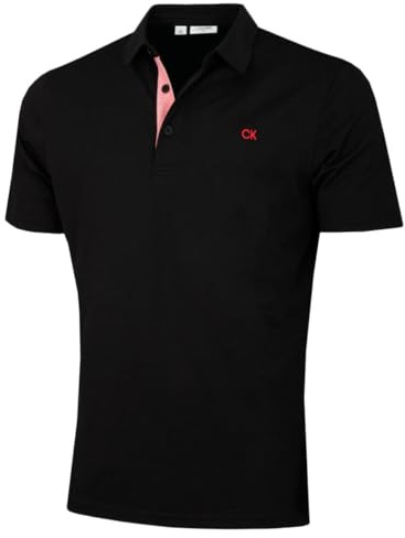 Calvin Klein Mens Prep Campus Oxford Polo Shirt - Solid Black - XXL