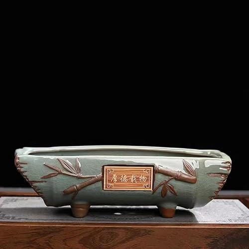 Grands pots de fleurs rectangulaires pour bonsaï, pots de plantes vertes, pots de four en céramique créative, style chinois, grand bambou Wen, charnu, violet, sable, pot en pierre vintage-A